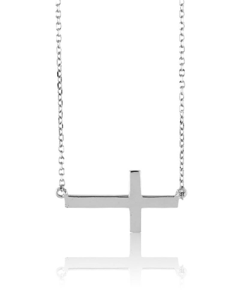 Sterling Silver Sideways Cross Necklace 16"+2" Extender