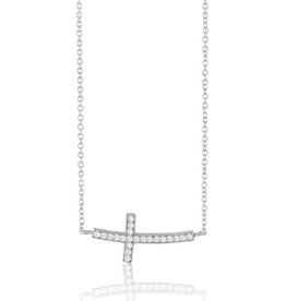 Curved Cross CZ Necklace 16"+2"
