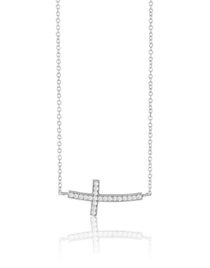 Curved Cross CZ Necklace 16"+2"
