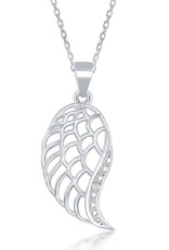 Sterling Silver Angel Wing Diamond Necklace 18"