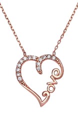 Sterling Silver Heart Love Cubic Zirconia Rose Gold Vermeil Necklace 16"+2" Extender