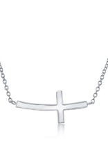 Sterling Silver Curved Sideways Cross Necklace 16"+2" Extender
