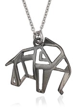 Sterling Silver Origami Elephant Necklace with Black Ruthenium Finish 16"+2" Extender