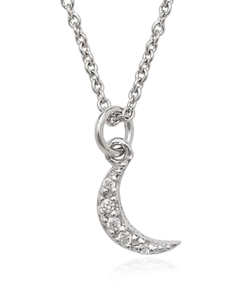 Sterling Silver Crescent Cubic Zirconia Necklace 14"+2" Extender