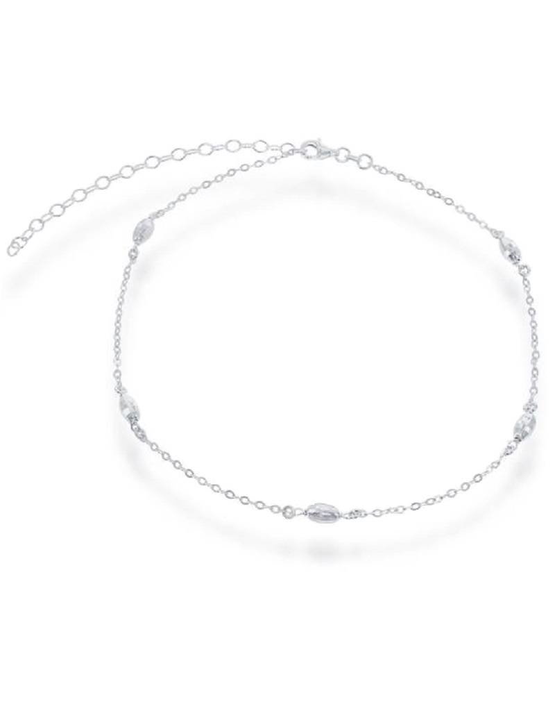 Sterling Silver Oval Bead Choker Necklace 12"+3" Extender