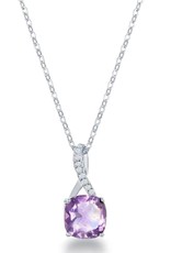 Sterling Silver Cushion Cut Amethyst & White Topaz Necklace 18"
