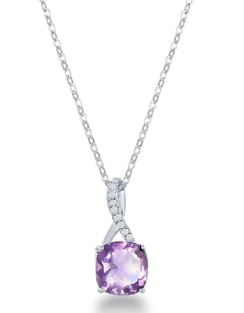 Sterling Silver Cushion Cut Amethyst & White Topaz Necklace 18"