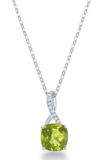 Sterling Silver Cushion Cut Peridot and White Topaz Necklace 18"