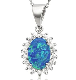 Oval Blue Opal and CZ Necklace
