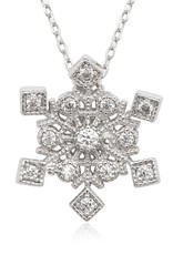 Sterling Silver Snowflake Cubic Zirconia Necklace 16"+2" Extender