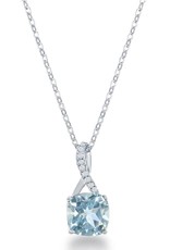 Sterling Silver Cushion Cut Blue Topaz & White Topaz Necklace 18"