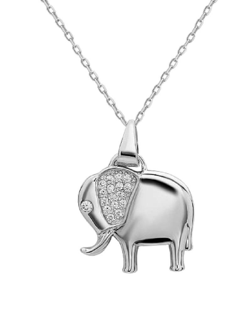 Sterling Silver Elephant with Cubic Zirconia Necklace 18"