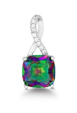 Sterling Silver Cushion Cut Mystic Cubic Zirconia Necklace 18" (Includes Chain)