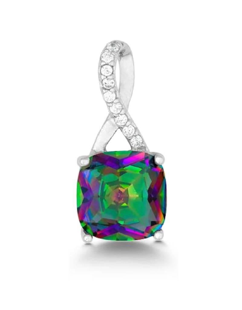 Sterling Silver Cushion Cut Mystic Cubic Zirconia Necklace 18" (Includes Chain)