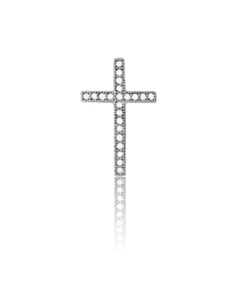 Sterling Silver 17mm Cross with Pave Cubic Zirconia Necklace 18" (Includes Chain)