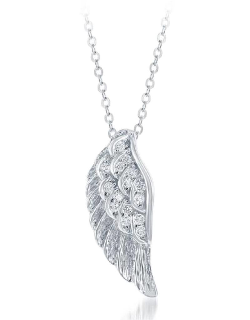 Sterling Silver Wing Cubic Zirconia Necklace 18"