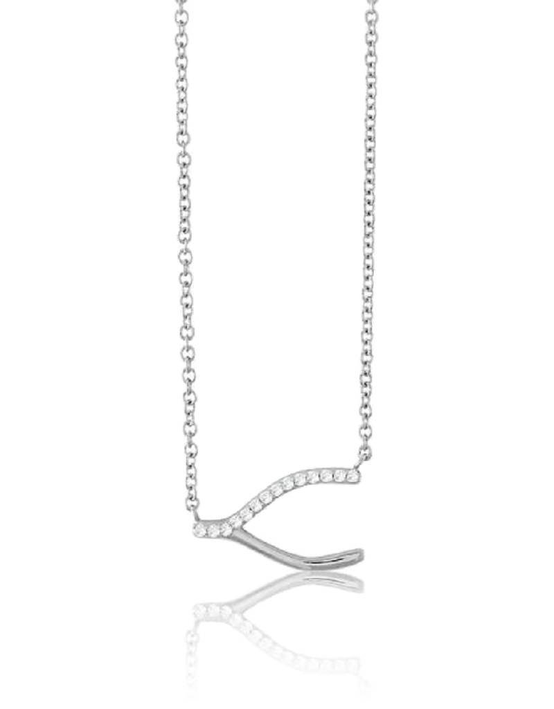 Sterling Silver Wishbone Cubic Zirconia Necklace 16"+2" Extender