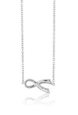 Sterling Silver Sideways Ribbon Cubic Zirconia Necklace 16"+2" Extender