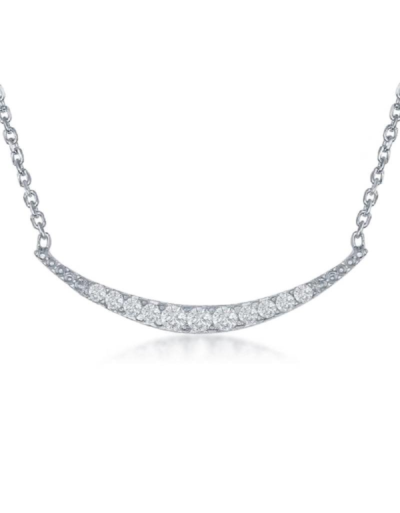 Sterling Silver Crescent Cubic Zirconia Necklace 16"+2" Extender