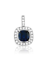 Sterling Silver Cushion Cut Sapphire Colored Cubic Zirconia Necklace 18" (Includes Chain)