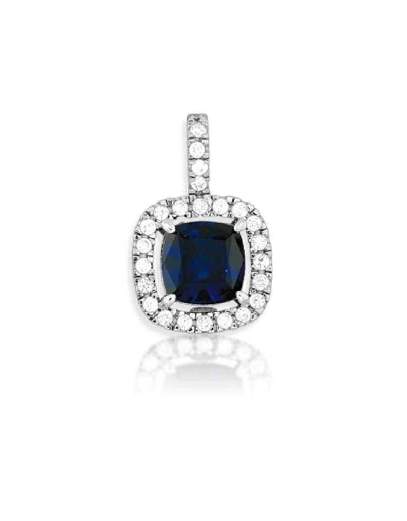 Sterling Silver Cushion Cut Sapphire Colored Cubic Zirconia Necklace 18" (Includes Chain)
