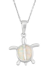 Sterling Silver Turtle with Synthetic White Opal Necklace 18"