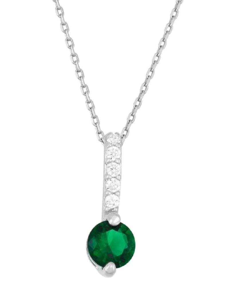 Sterling Silver Round Green Cubic Zirconia Bar Necklace 18"