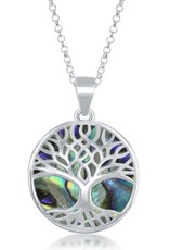 Sterling Silver Round Tree of Life Abalone Necklace 16"+2" Extender