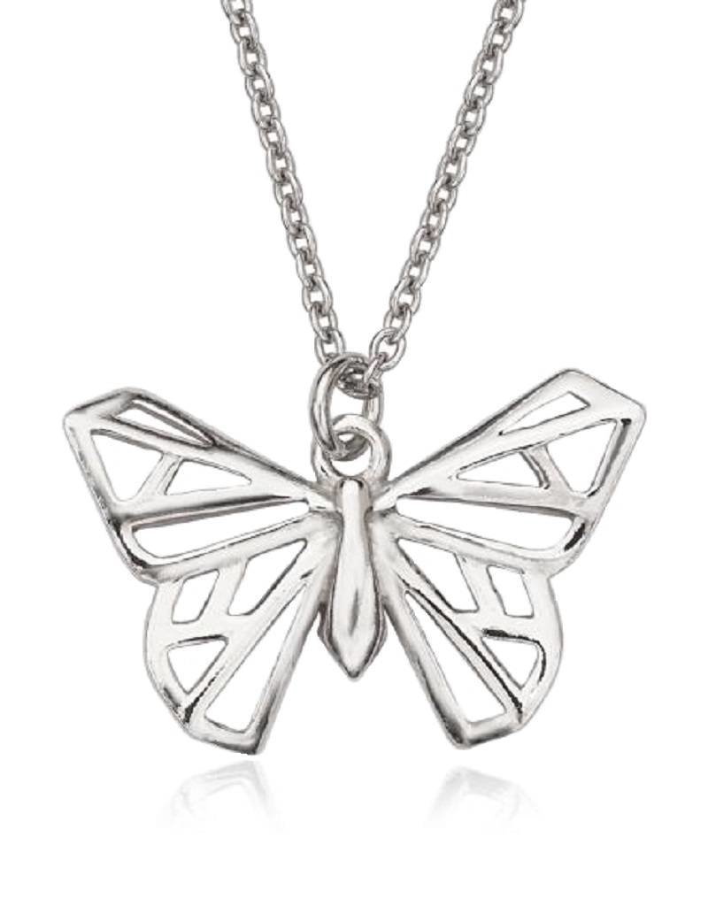 Sterling Silver Origami Butterfly Necklace 16"+2" Extender