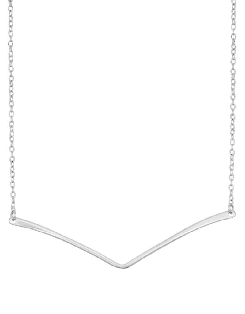 Sterling Silver V-Shaped Bar Necklace 16"+2"