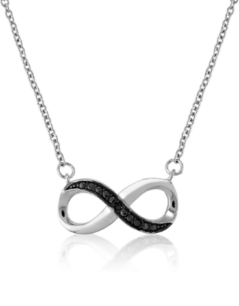 Sterling Silver Infinity with Black Diamond Necklace 18"