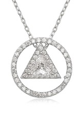 Sterling Silver Triangle in Circle Cubic Zirconia Necklace 16"+2"
