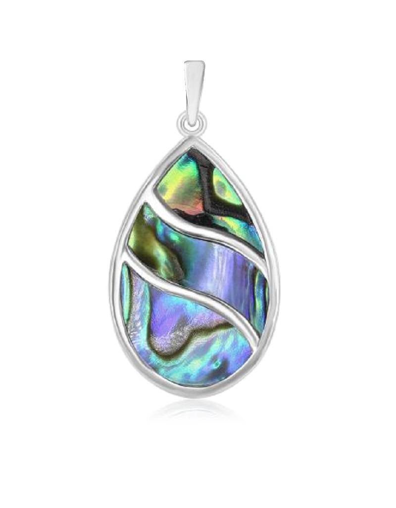 Sterling Silver Teardrop Inlay Abalone Pendant 20mm