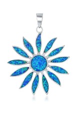Sterling Silver Daisy with Synthetic Blue Opal Pendant 38mm