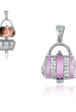 Sterling Silver Pink Enamel and Cubic Zirconia Purse Locket Pendant 17mm
