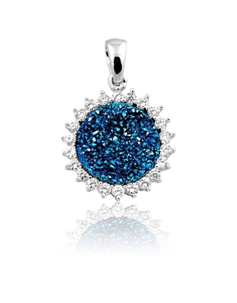 Blue Druzy with CZ Pendant 18mm