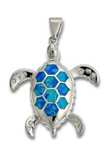 Sterling Silver Turtle Synthetic Opal and Cubic Zirconia Pendant