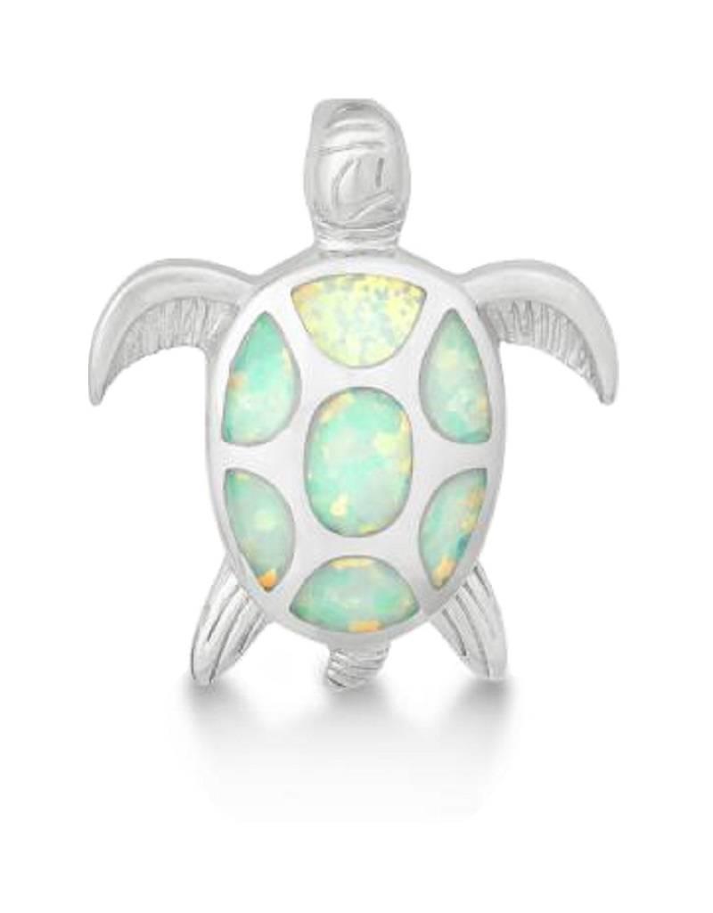 Sterling Silver Turtle Synthetic White Opal Pendant 24mm