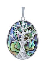 Sterling Silver Oval Tree of Life Abalone Pendant 29mm