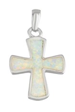 Sterling Silver Cross with Synthetic White Opal Pendant 20mm