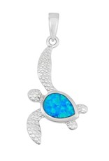 Sterling Silver Turtle with Synthetic Blue Opal Pendant 29mm