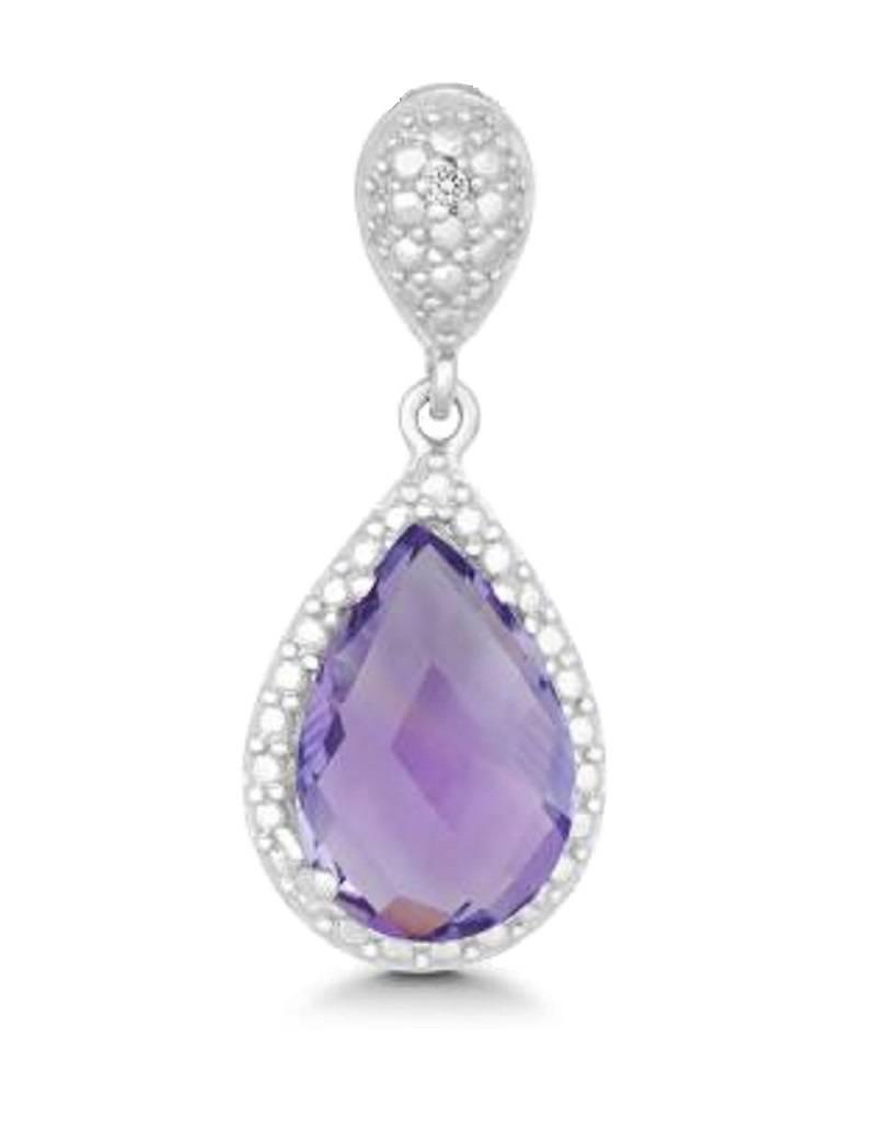 Sterling Silver Teardrop Amethyst and Diamond Necklace 18" (Includes Chain)