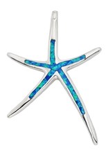 Sterling Silver Starfish Synthetic Blue Opal Pendant 30mm (Chain Sold Separately)