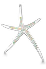 Sterling Silver Starfish Synthetic White Opal Pendant 30mm