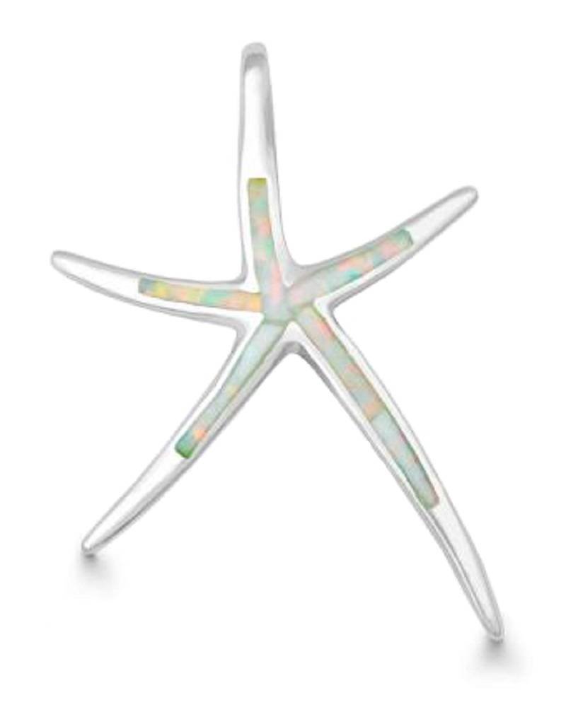 Sterling Silver Starfish Synthetic White Opal Pendant 30mm