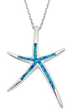 Sterling Silver Starfish Synthetic Blue Opal Pendant 30mm (Chain Sold Separately)