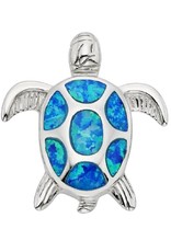 Sterling Silver Turtle with Synthetic Blue Opal Pendant 24mm