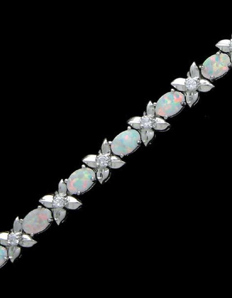 Sterling Silver Oval Synthetic Opal and Cubic Zirconia X-link Bracelet 7.5"