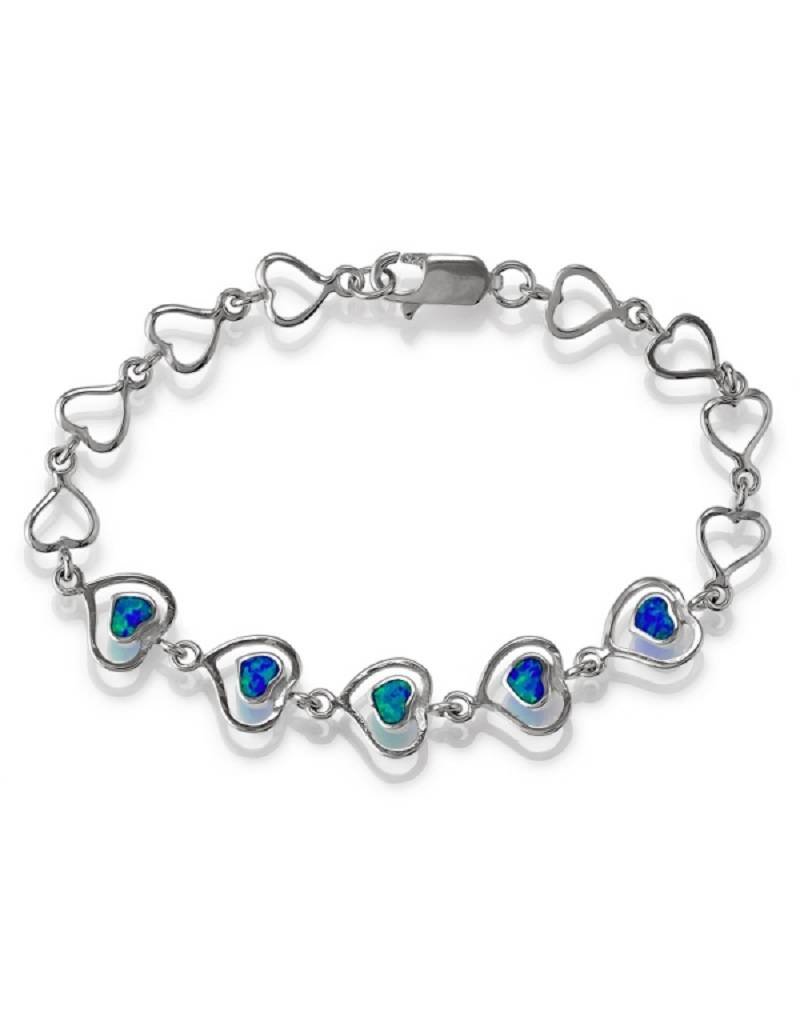 Strling Silver Heart Synthetic Opal Bracelet 7.25"