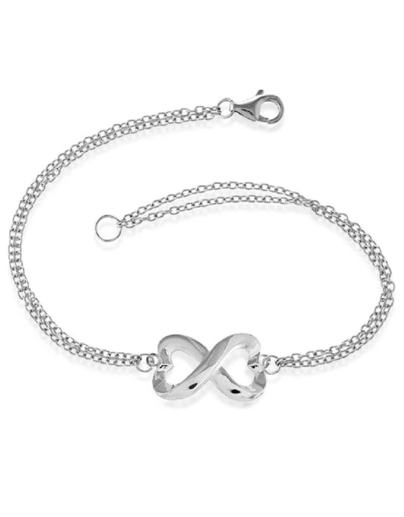 Sterling Silver Double Strand Heart Infinity Bracelet 7"